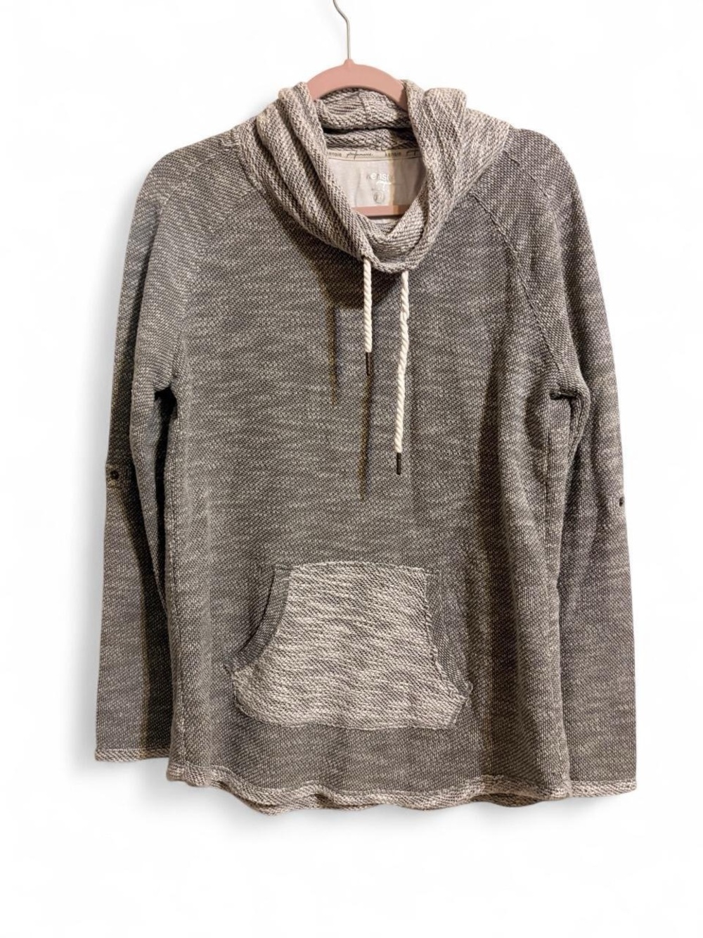 Kensie Heather Gray Cowl Neck Drawstring Sweater Sz M